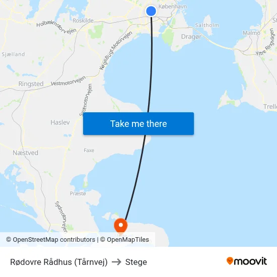 Rødovre Rådhus (Tårnvej) to Stege map