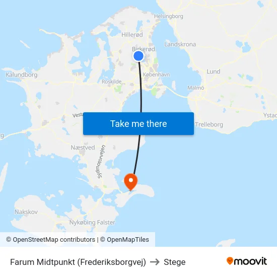 Farum Midtpunkt (Frederiksborgvej) to Stege map