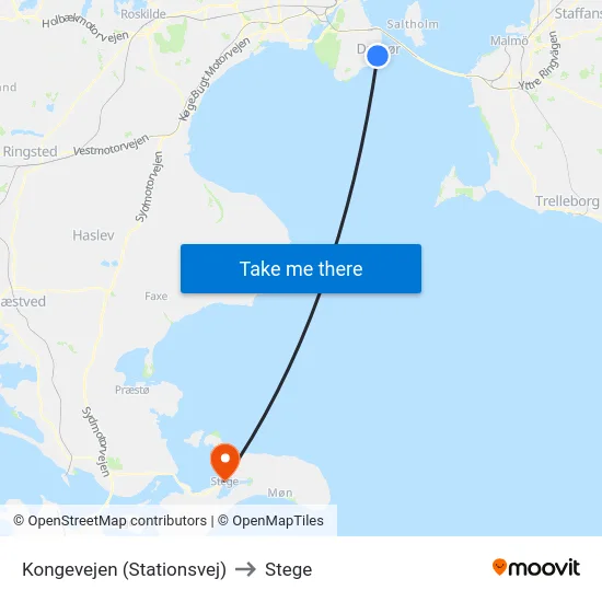 Kongevejen (Stationsvej) to Stege map