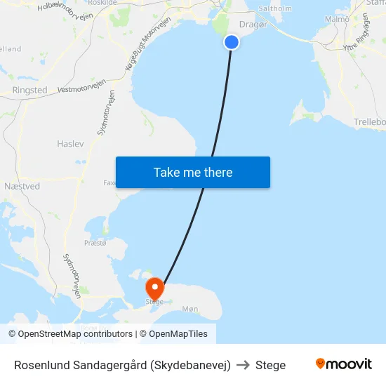 Rosenlund Sandagergård (Skydebanevej) to Stege map