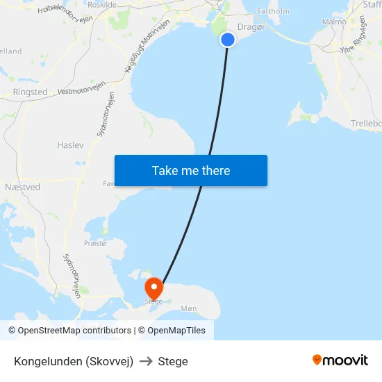 Kongelunden (Skovvej) to Stege map