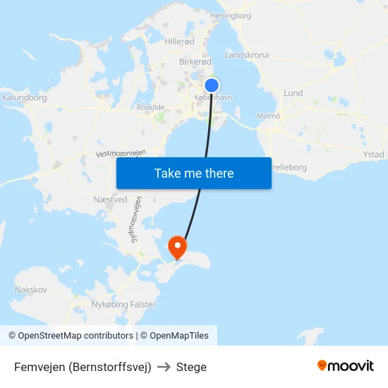 Femvejen (Bernstorffsvej) to Stege map