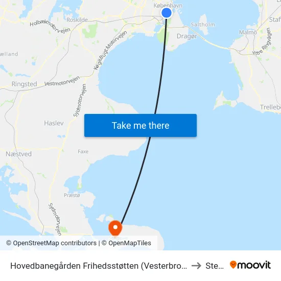 Hovedbanegården Frihedsstøtten (Vesterbrogade) to Stege map