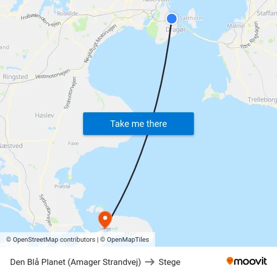 Den Blå Planet (Amager Strandvej) to Stege map