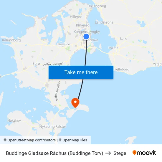 Buddinge Gladsaxe Rådhus (Buddinge Torv) to Stege map