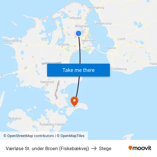 Værløse St. under Broen (Fiskebækvej) to Stege map