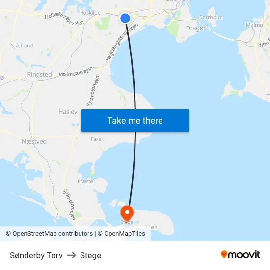 Sønderby Torv to Stege map