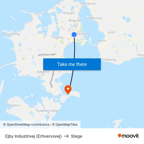 Ejby Industrivej (Erhvervsvej) to Stege map
