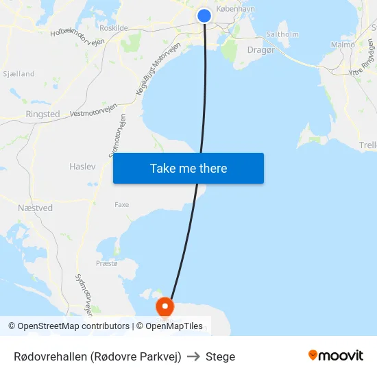 Rødovrehallen (Rødovre Parkvej) to Stege map