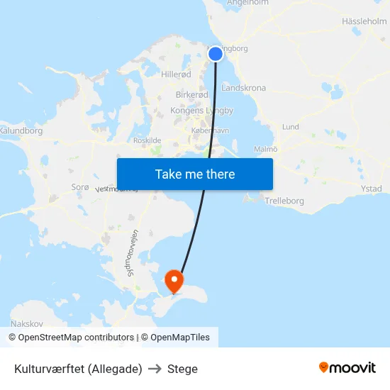 Kulturværftet (Allegade) to Stege map