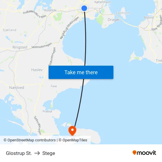 Glostrup St. to Stege map