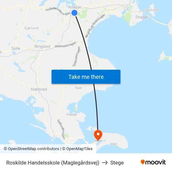 Roskilde Handelsskole (Maglegårdsvej) to Stege map