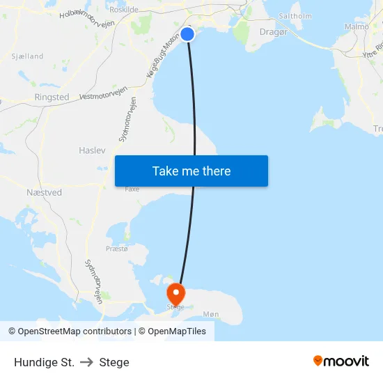 Hundige St. to Stege map