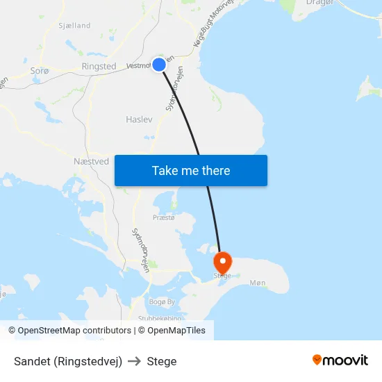 Sandet (Ringstedvej) to Stege map