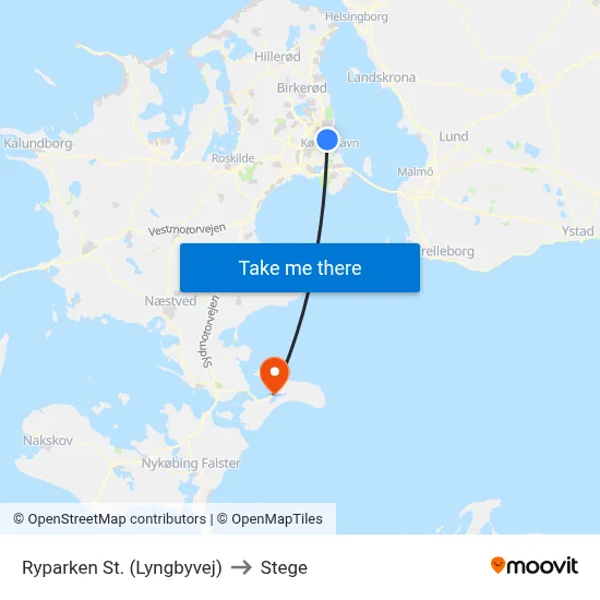 Ryparken St. (Lyngbyvej) to Stege map