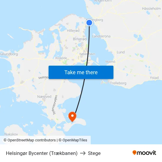 Helsingør Bycenter (Trækbanen) to Stege map
