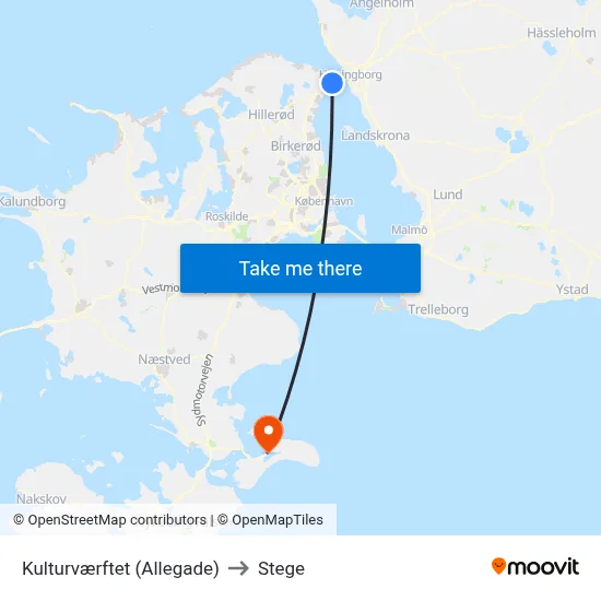 Kulturværftet (Allegade) to Stege map