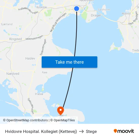 Hvidovre Hospital. Kollegiet (Kettevej) to Stege map