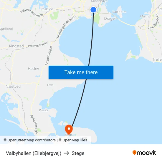 Valbyhallen (Ellebjergvej) to Stege map