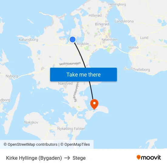 Kirke Hyllinge (Bygaden) to Stege map