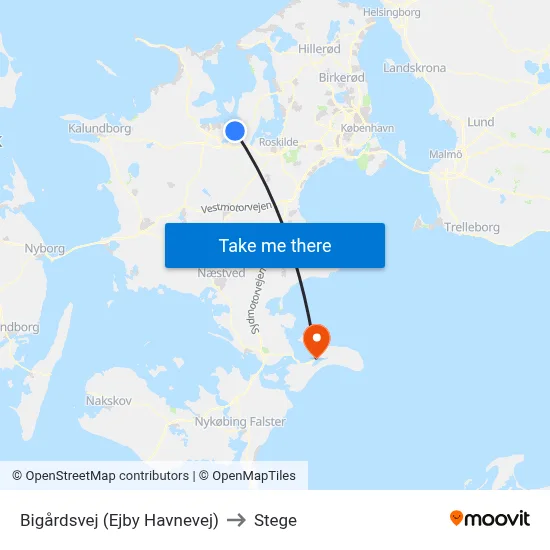 Bigårdsvej (Ejby Havnevej) to Stege map