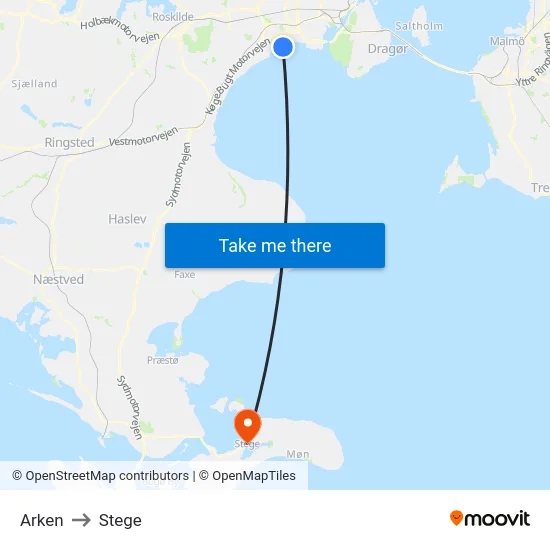 Arken to Stege map