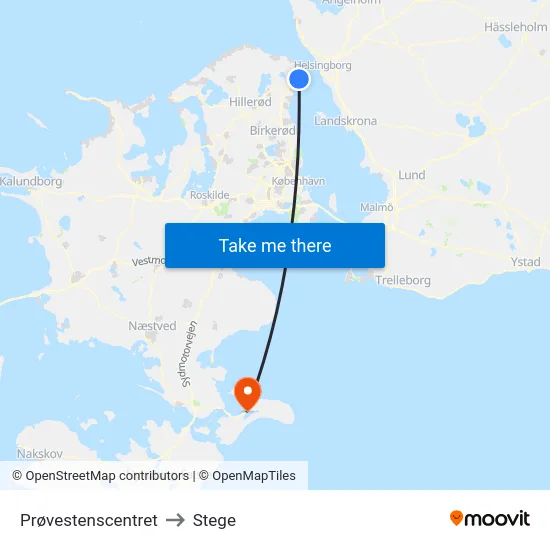Prøvestenscentret to Stege map