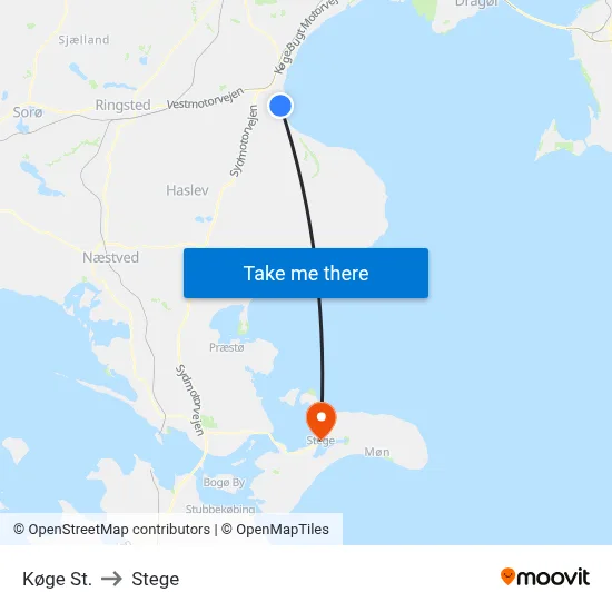 Køge St. to Stege map