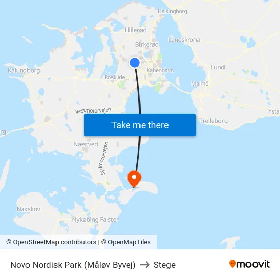 Novo Nordisk Park (Måløv Byvej) to Stege map