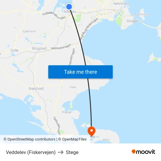 Veddelev (Fiskervejen) to Stege map
