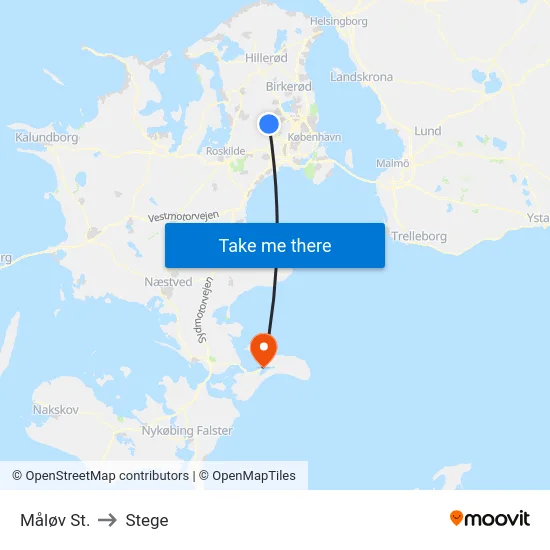 Måløv St. to Stege map