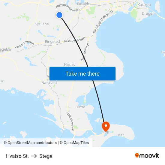 Hvalsø St. to Stege map