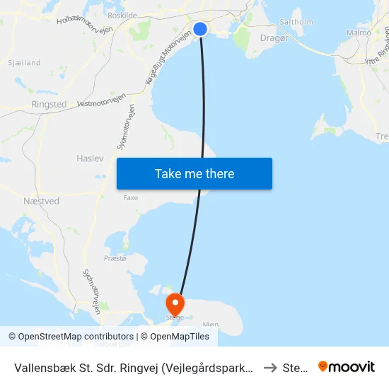 Vallensbæk St. Sdr. Ringvej (Vejlegårdsparken) to Stege map