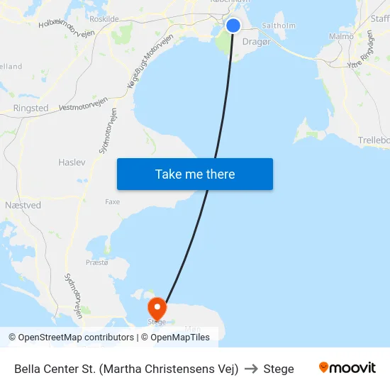 Bella Center St. (Martha Christensens Vej) to Stege map
