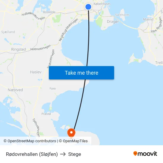 Rødovrehallen (Sløjfen) to Stege map