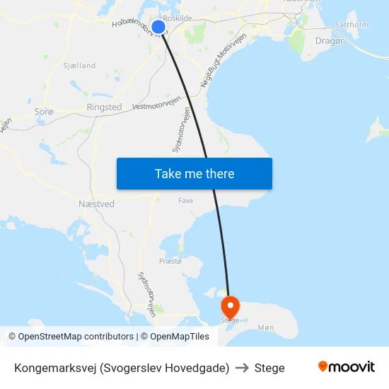 Kongemarksvej (Svogerslev Hovedgade) to Stege map