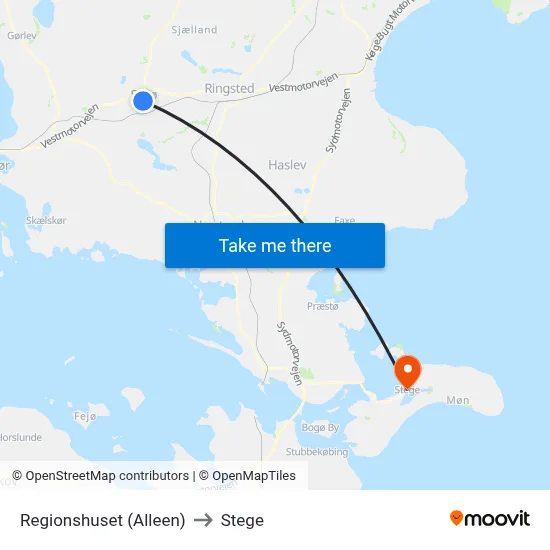 Regionshuset (Alleen) to Stege map