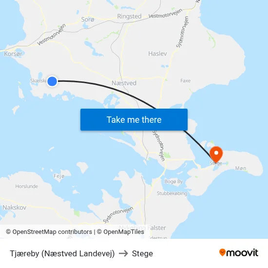 Tjæreby (Næstved Landevej) to Stege map