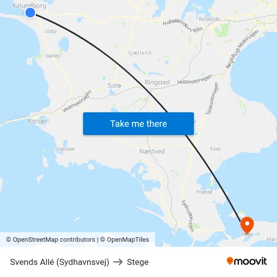 Svends Allé (Sydhavnsvej) to Stege map