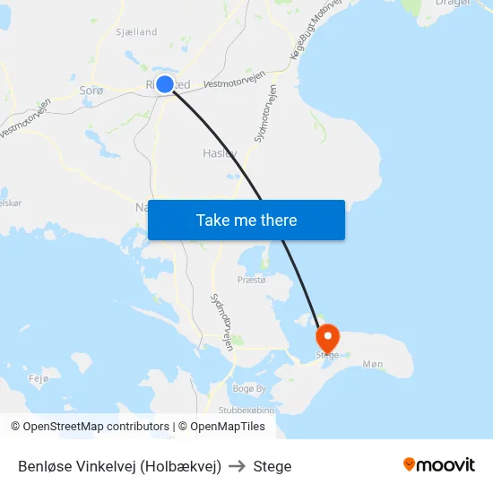 Benløse Vinkelvej (Holbækvej) to Stege map