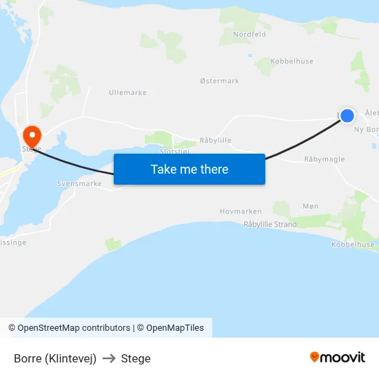 Borre (Klintevej) to Stege map