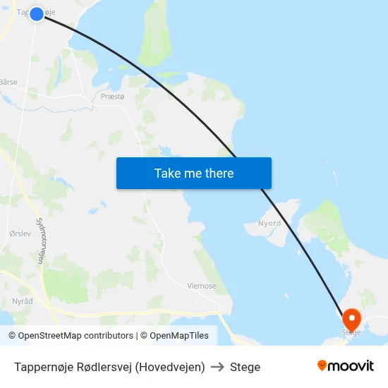 Tappernøje Rødlersvej (Hovedvejen) to Stege map
