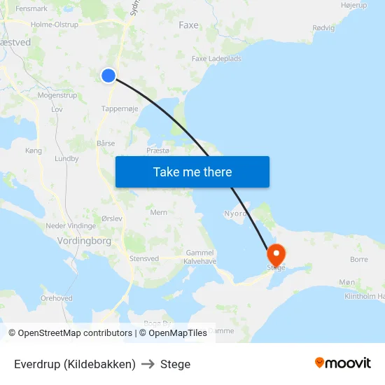 Everdrup (Kildebakken) to Stege map