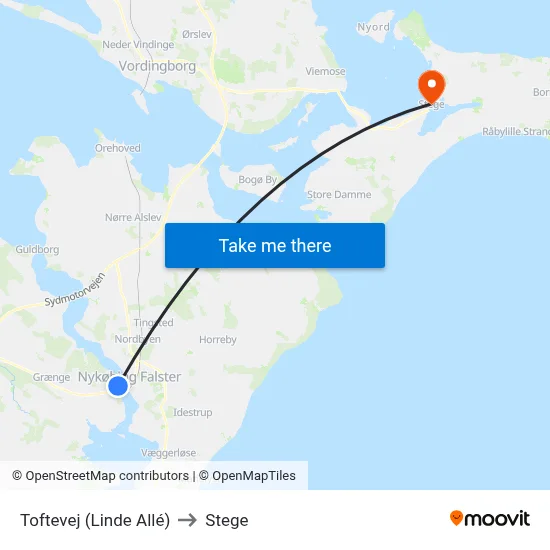 Toftevej (Linde Allé) to Stege map