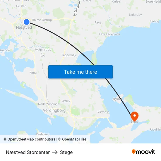 Næstved Storcenter to Stege map
