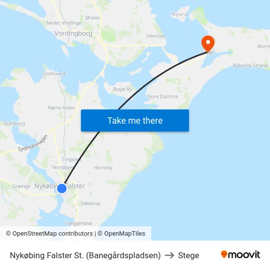 Nykøbing Falster St. (Banegårdspladsen) to Stege map