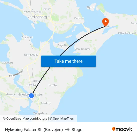 Nykøbing Falster St. (Brovejen) to Stege map