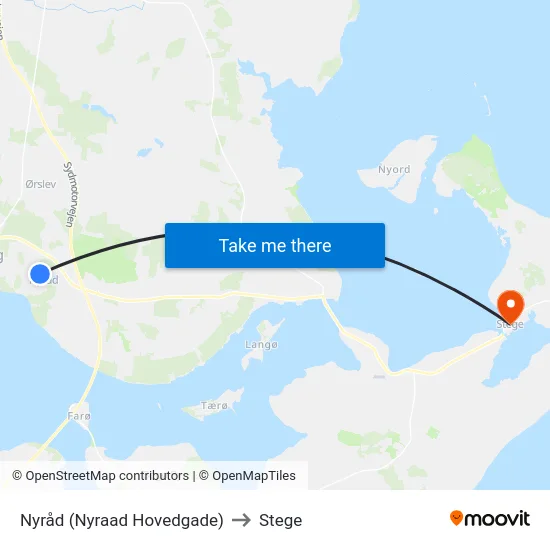 Nyråd (Nyraad Hovedgade) to Stege map