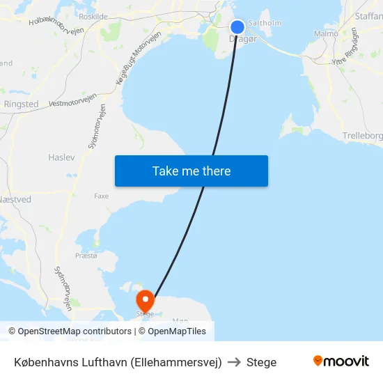 Københavns Lufthavn (Ellehammersvej) to Stege map