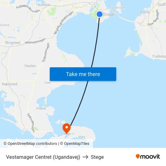 Vestamager Centret (Ugandavej) to Stege map